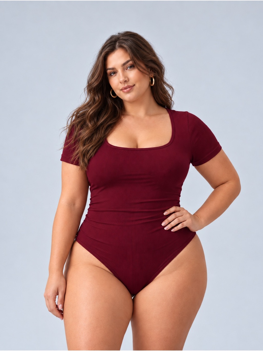 ♥️💋 Ribbed Square-Neck One-Piece Bodysuit Size XL
